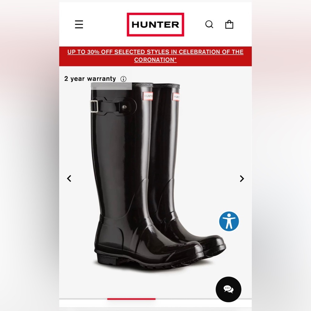 Hunter Rain Boots - Size 7 - Black Gloss